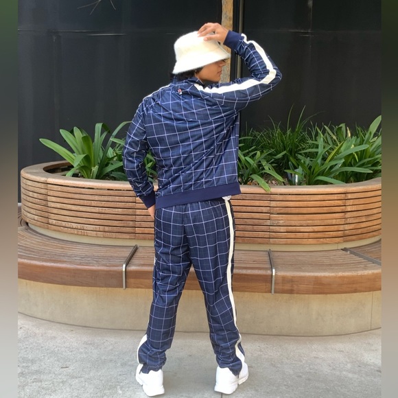 Men's Fila Navy | Teal | White Plaid Casual Outfit Set Tracksuits NWT - Picture 7 of 9